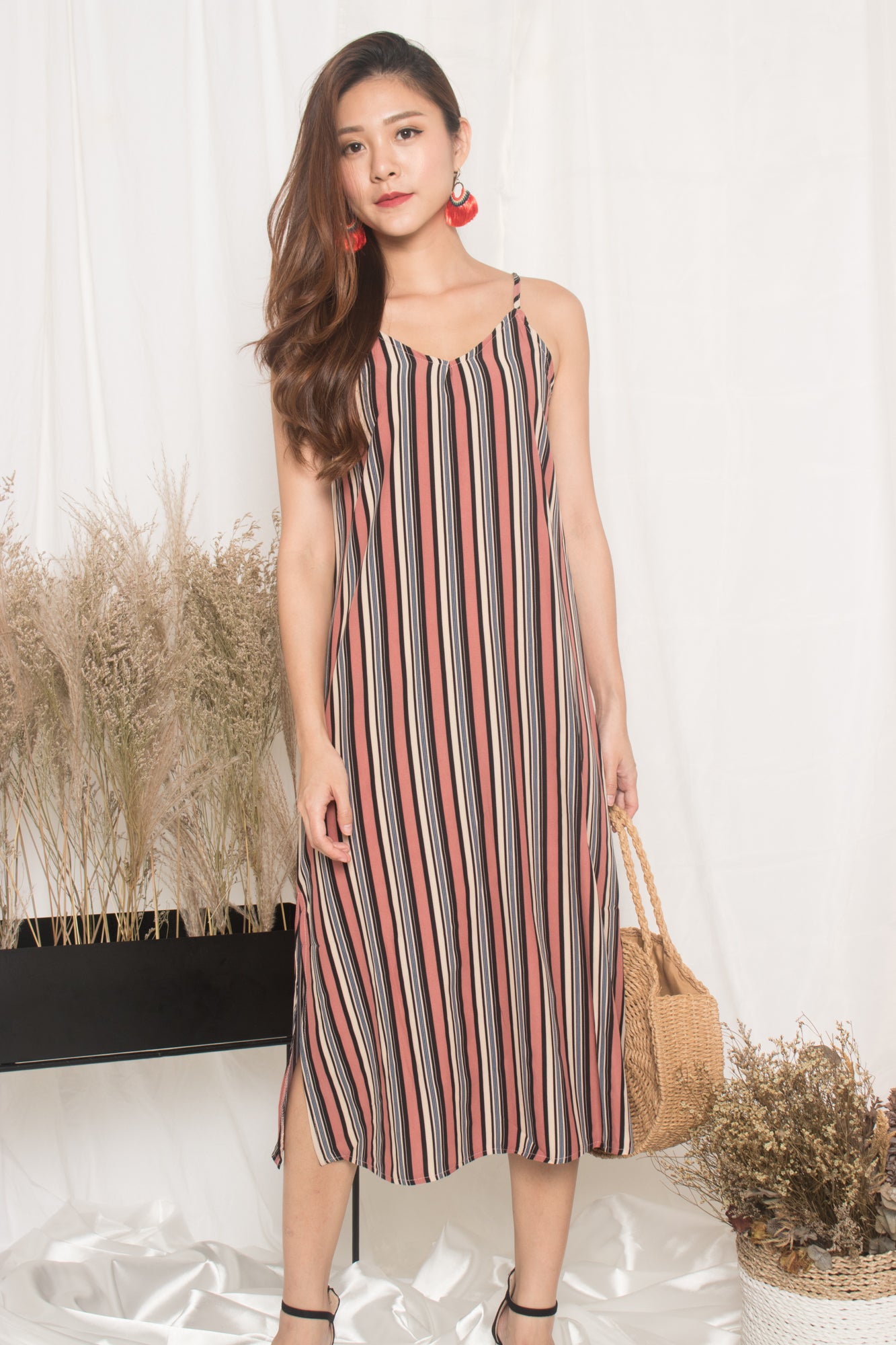 Jerda Stripes Dress in Pink