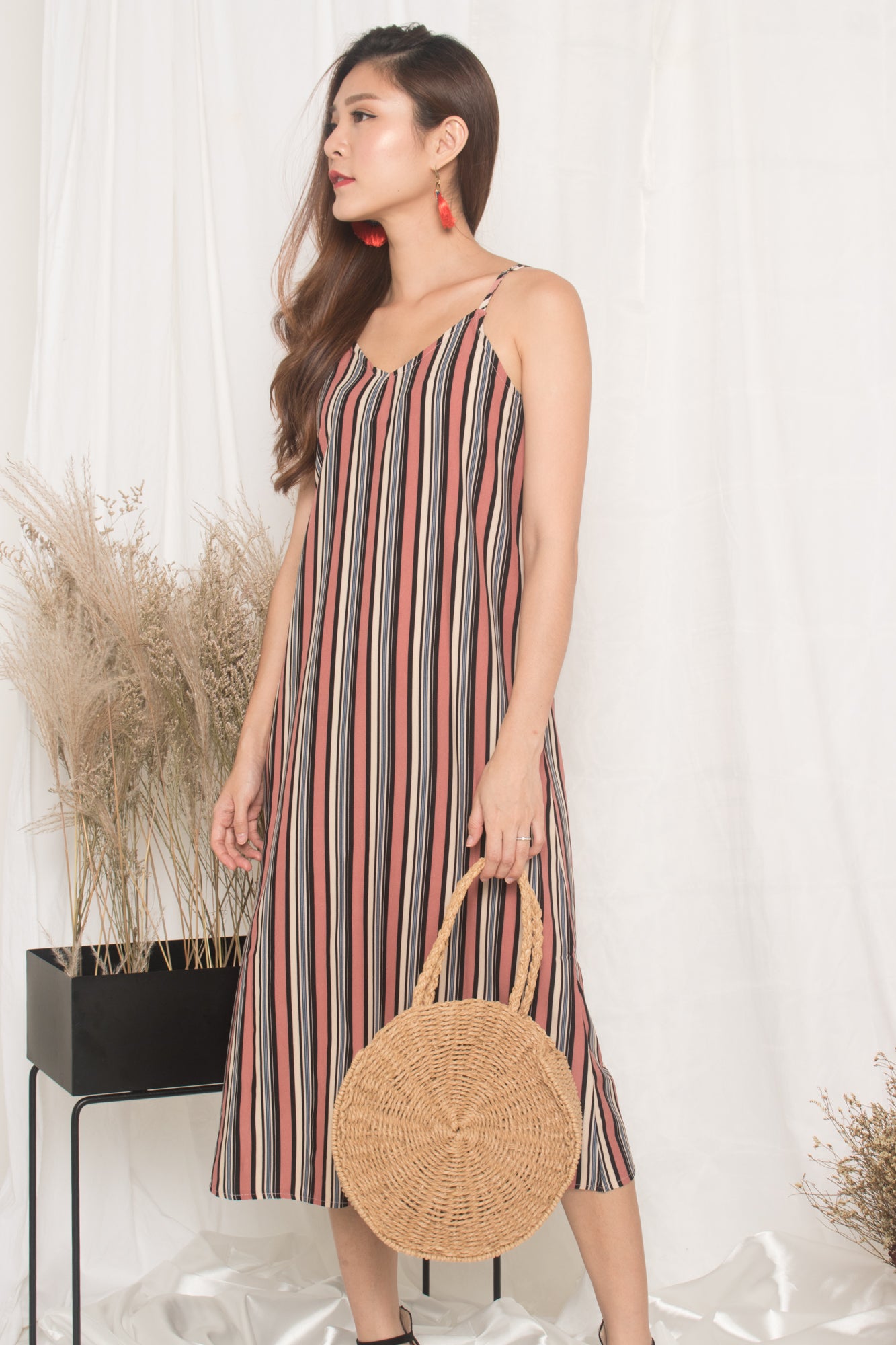 Jerda Stripes Dress in Pink