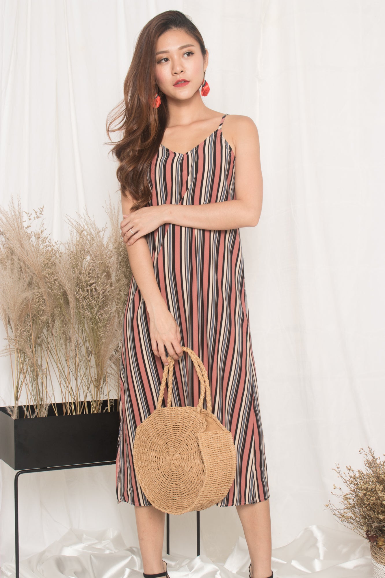 Jerda Stripes Dress in Pink