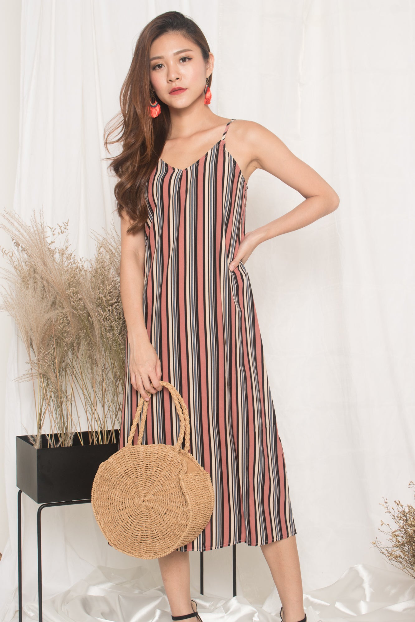 Jerda Stripes Dress in Pink