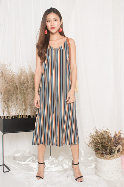 Jerda Stripes Dress in Blue