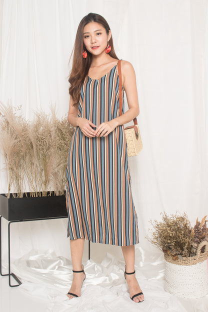 Jerda Stripes Dress in Blue