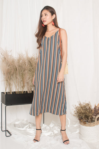 Jerda Stripes Dress in Blue