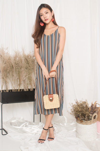 Jerda Stripes Dress in Blue