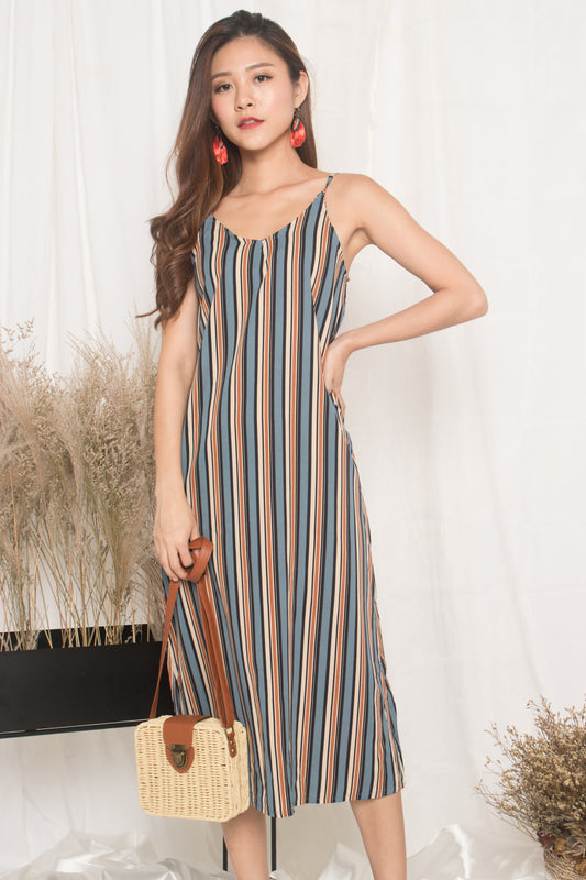 Jerda Stripes Dress in Blue