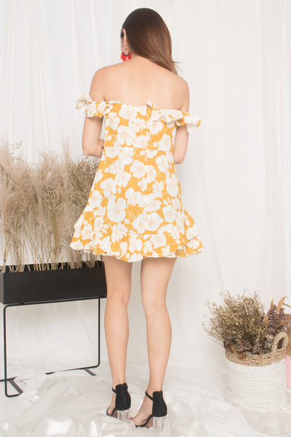 Calista Floral Flutter Dress in Yellow