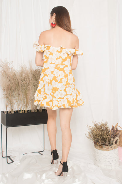 Calista Floral Flutter Dress in Yellow