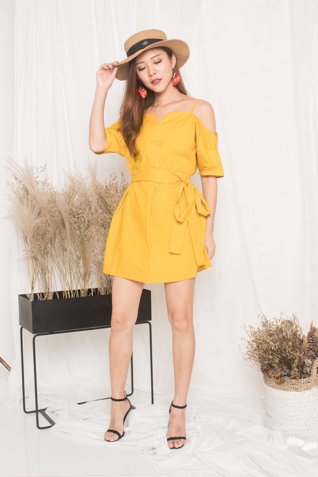 Darcey Off Shoulder Dress in Marigold