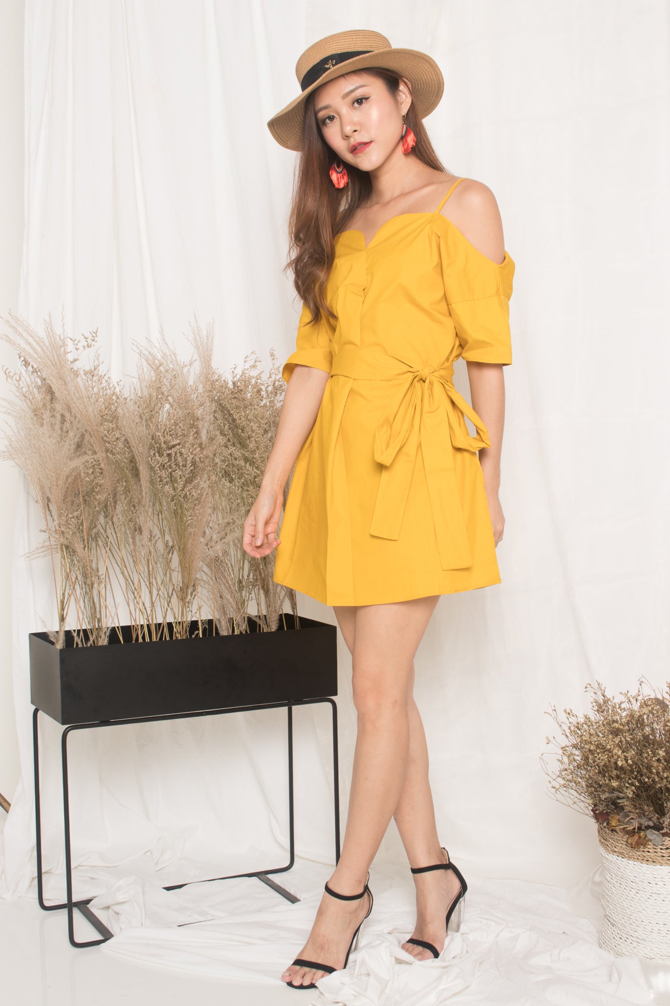 Darcey Off Shoulder Dress in Marigold