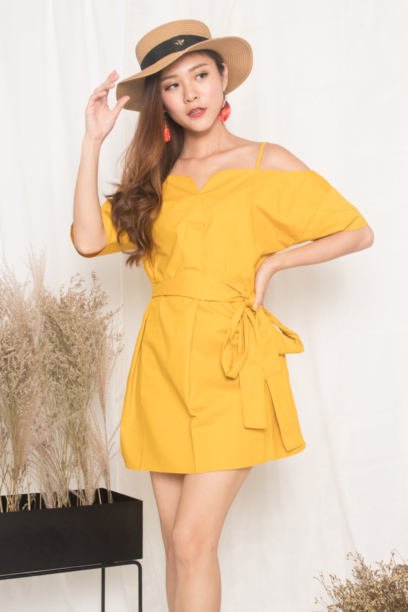 Darcey Off Shoulder Dress in Marigold