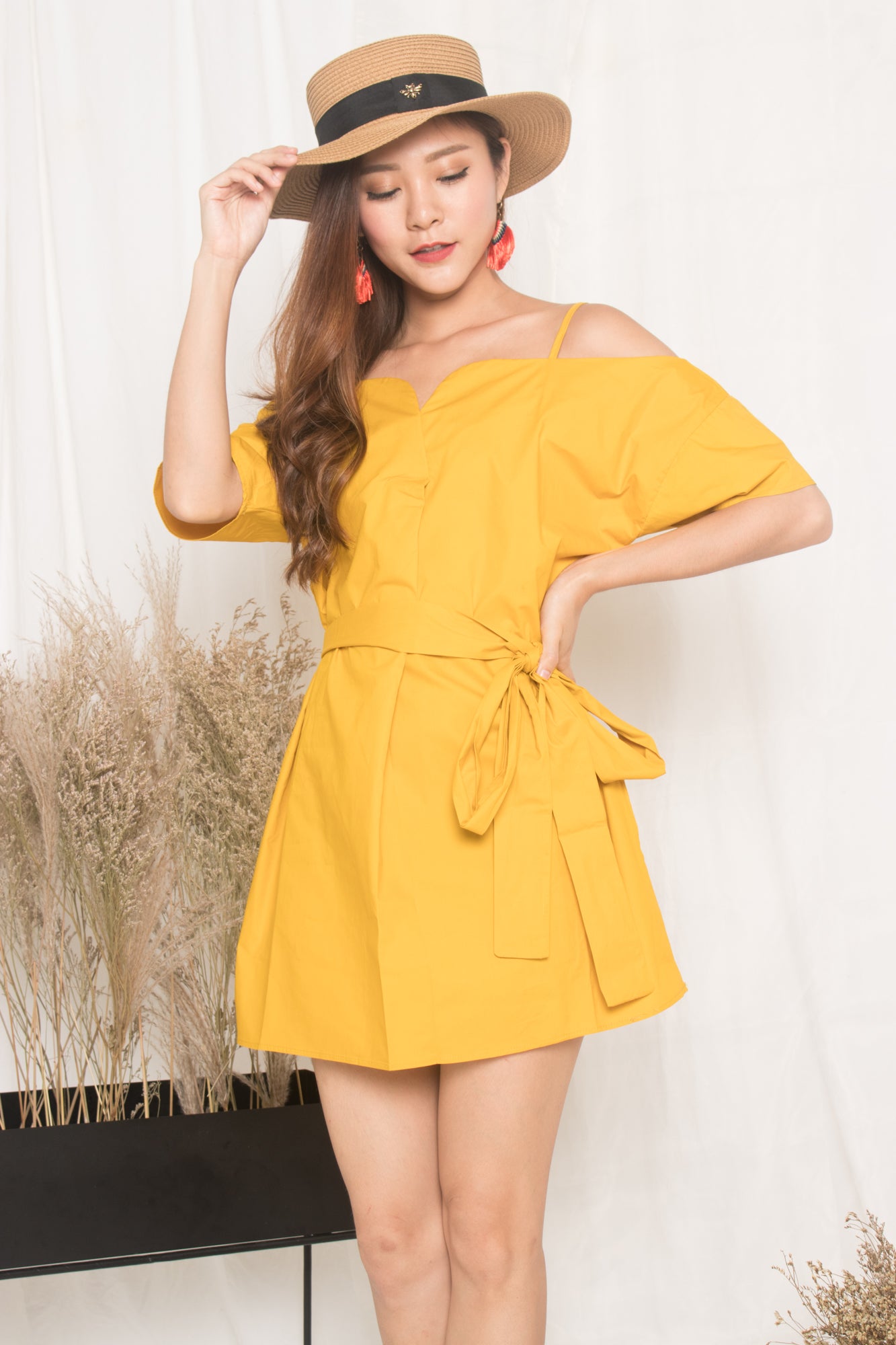 Darcey Off Shoulder Dress in Marigold