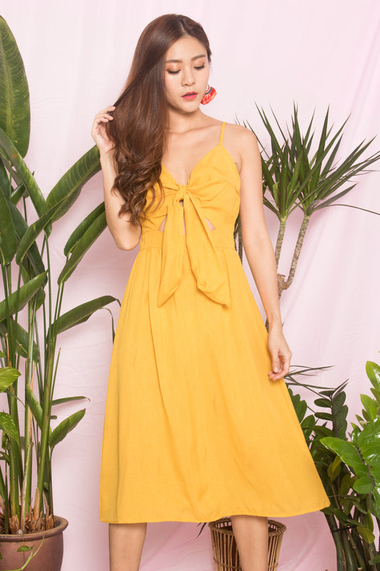 Julea Ribbon Dress in Marigold Yellow