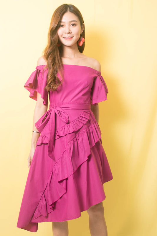 Marissa Flutter Dress In Magenta