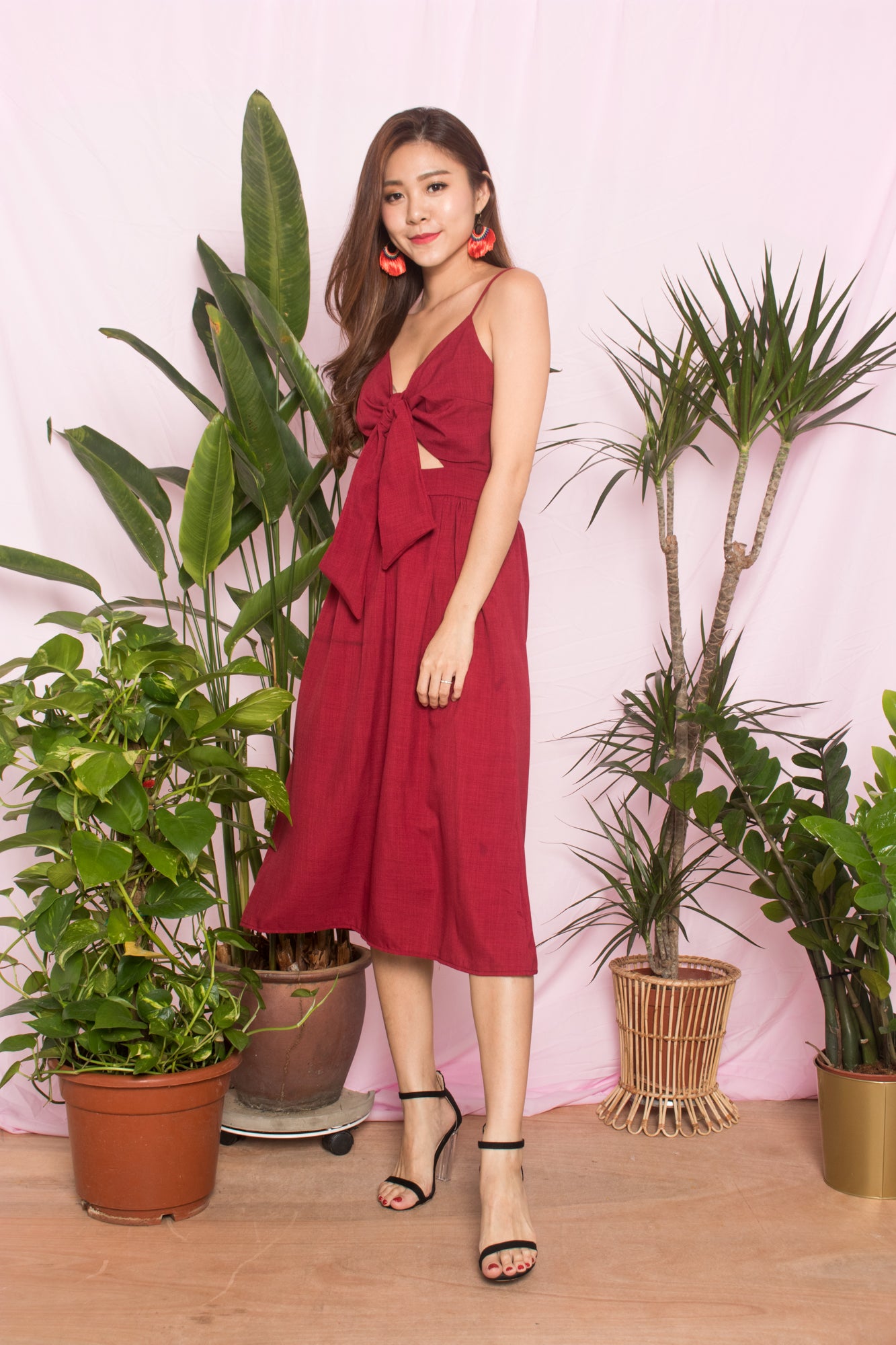 Julea Ribbon Dress in Burgundy