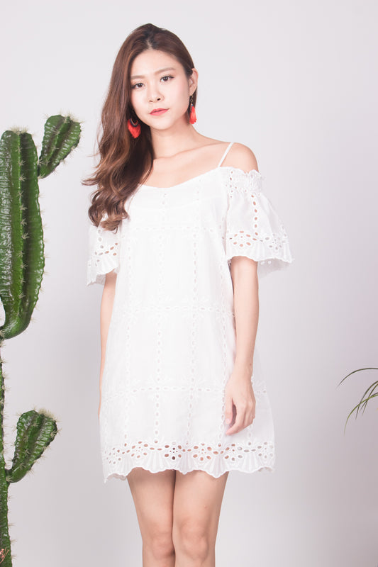 Kelly Crochet Eyelet Dress in White