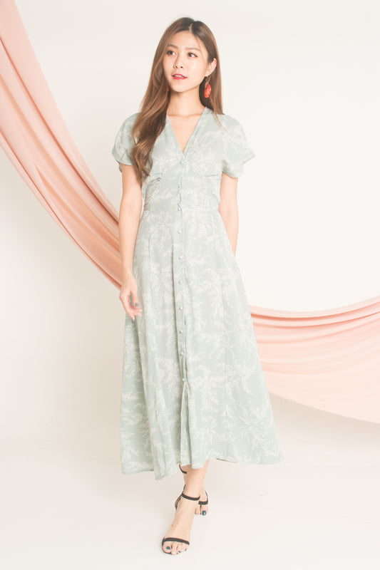 Seri Printed Maxi Dress in Mint