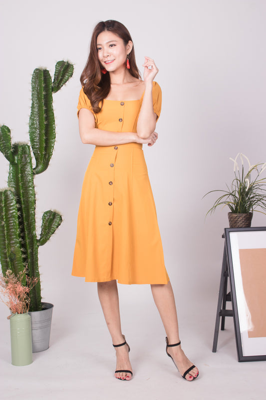 Julimea Sleeved Button Dress in Mustard