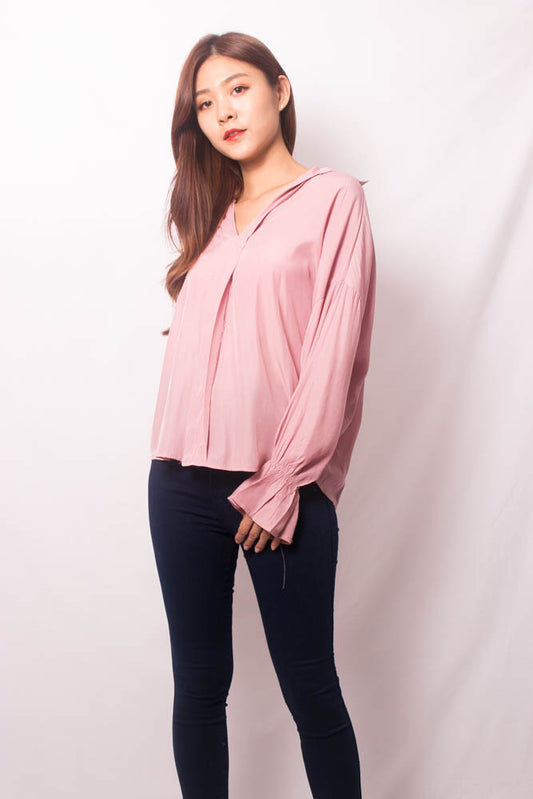 Nera Basic Sleeved Top in Pink