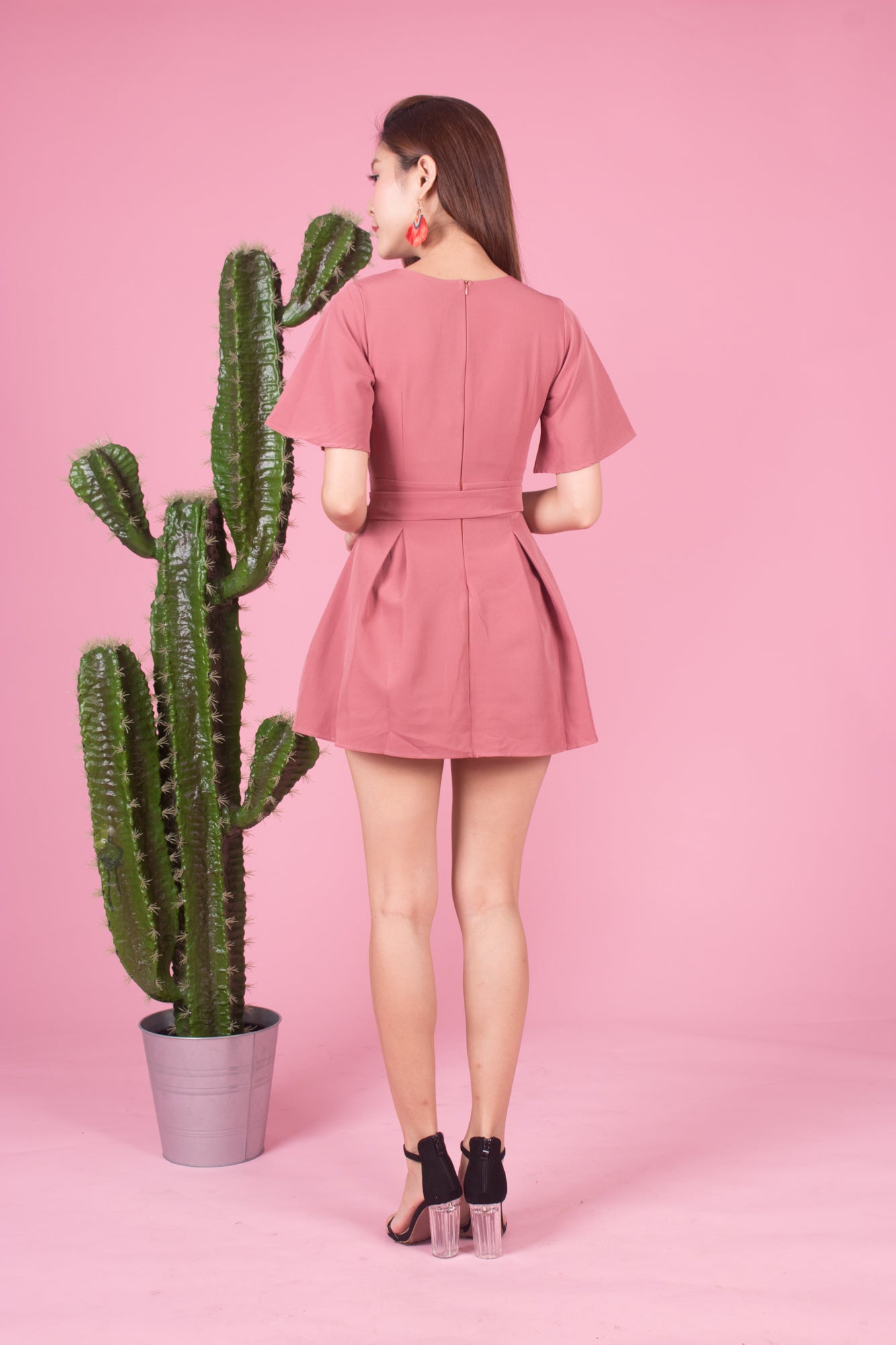 Josarah Pleated Romper in Blush