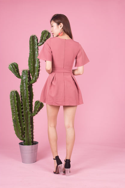 Josarah Pleated Romper in Blush