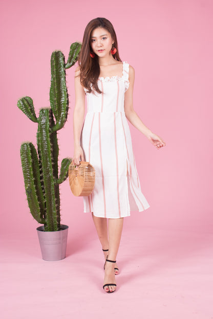 *LUXE* Arealia Stripes Flutter Dress in Pink