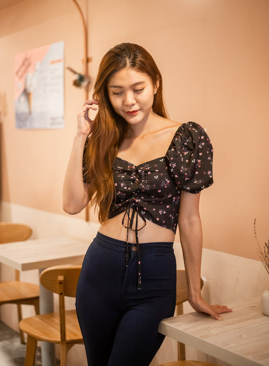 Jacey Floral Top in Black