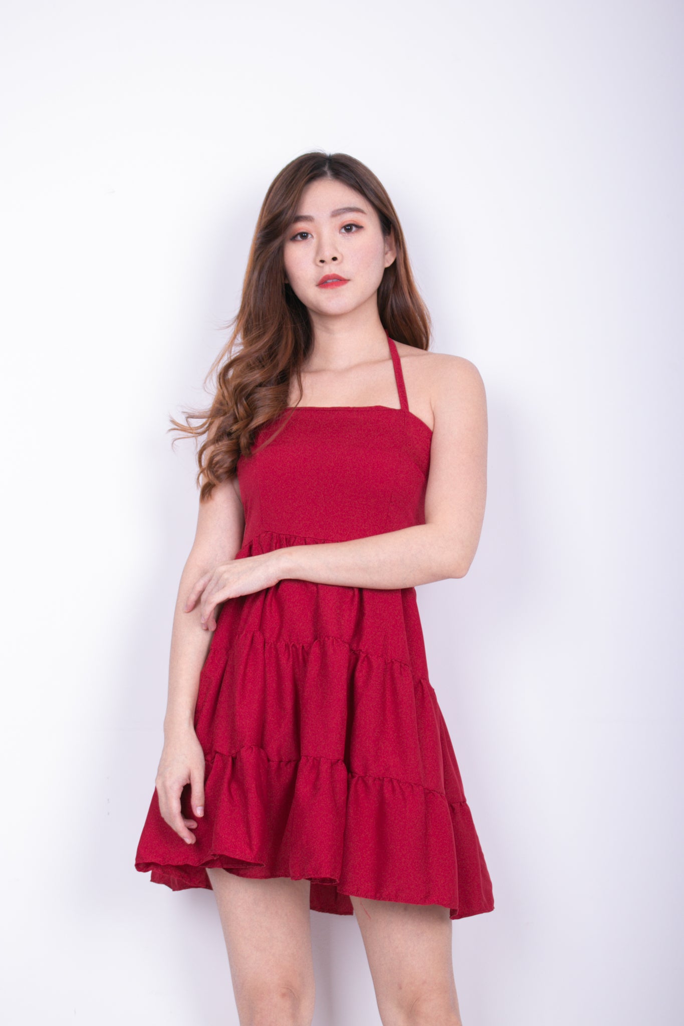 Danilia Babydoll Tiered Dress in Red