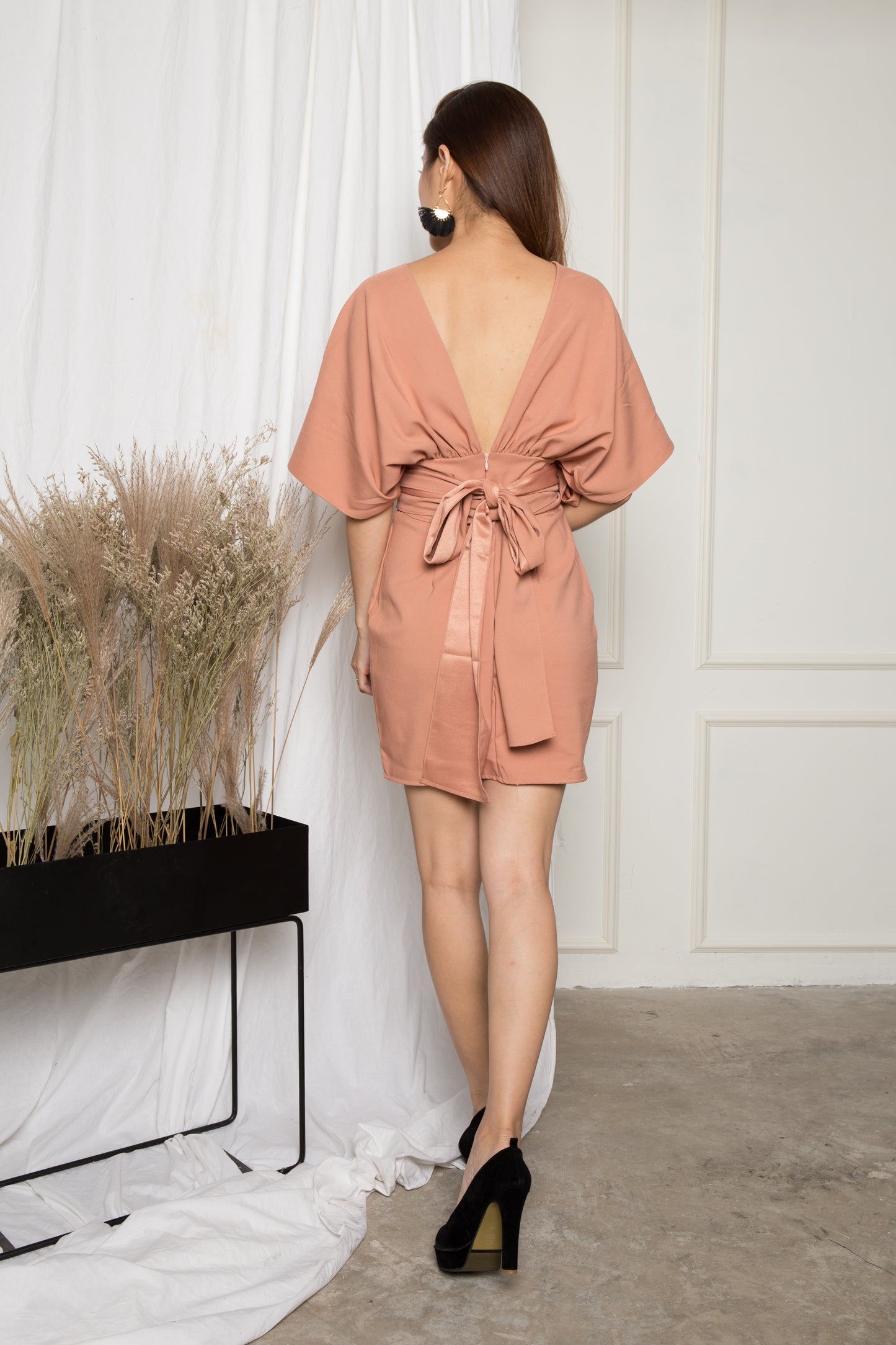 Jessica Flutter Sleeves Dress in Nude