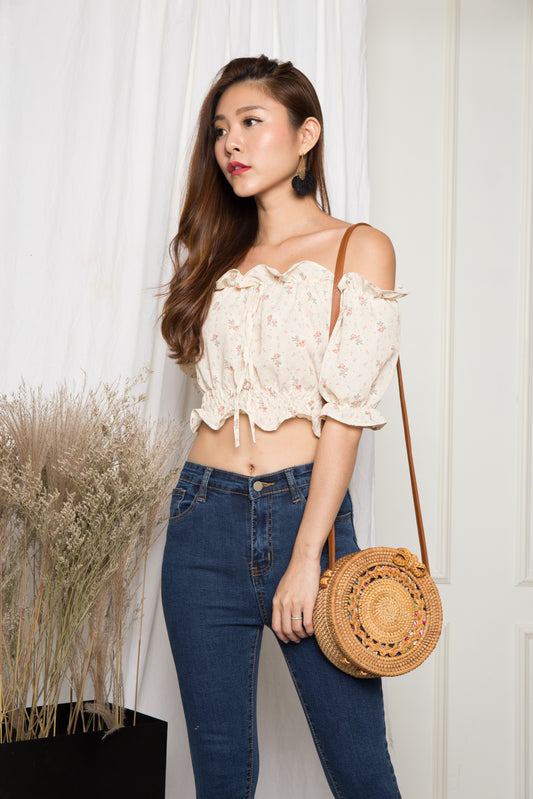 Claieta Floral Off Shoulder Top in Cream