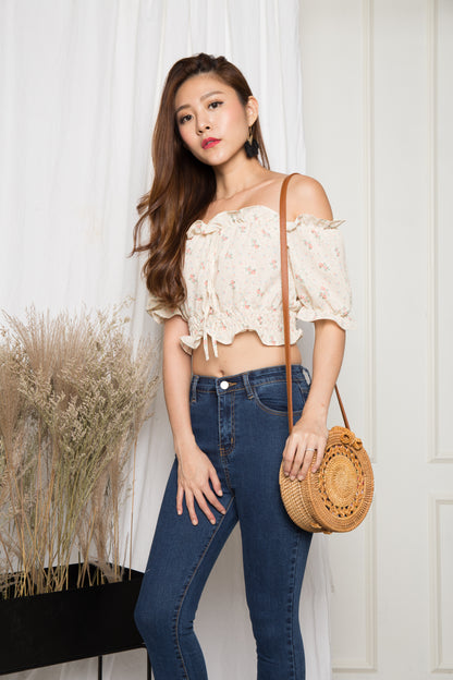 Claieta Floral Off Shoulder Top in Cream