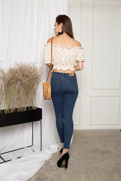 Claieta Floral Off Shoulder Top in Cream