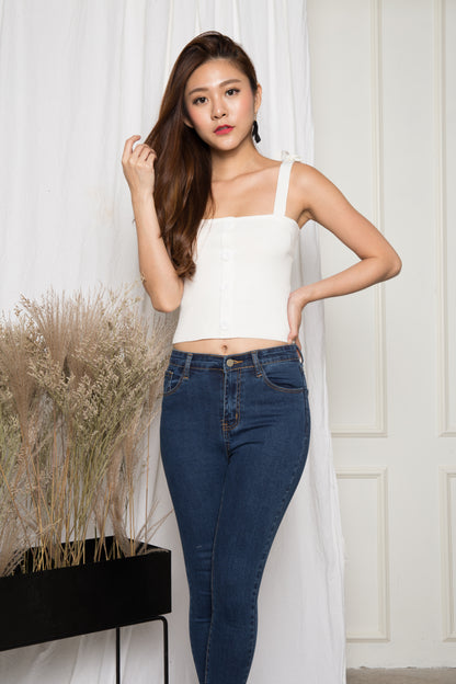 Penny Basic Button Down Spag Top in White