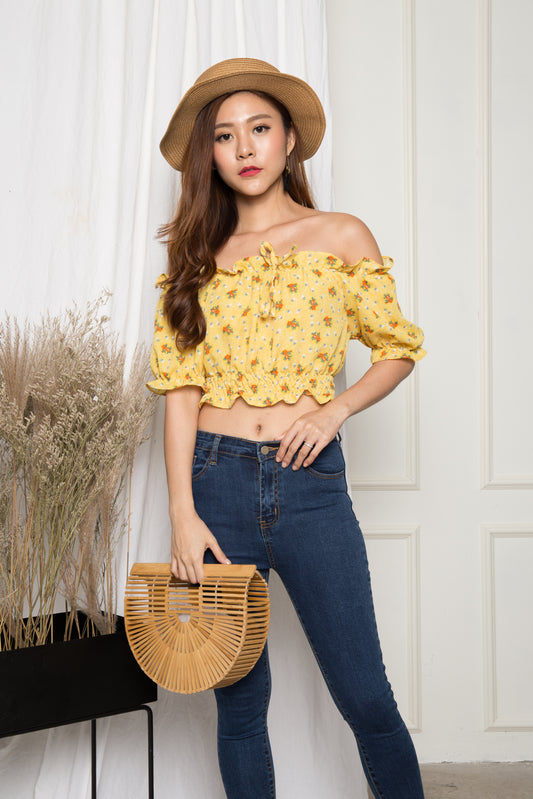 Claieta Floral Off Shoulder Top in Yellow