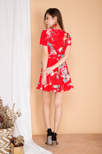 Alaya Floral Wrapped Dress in Red