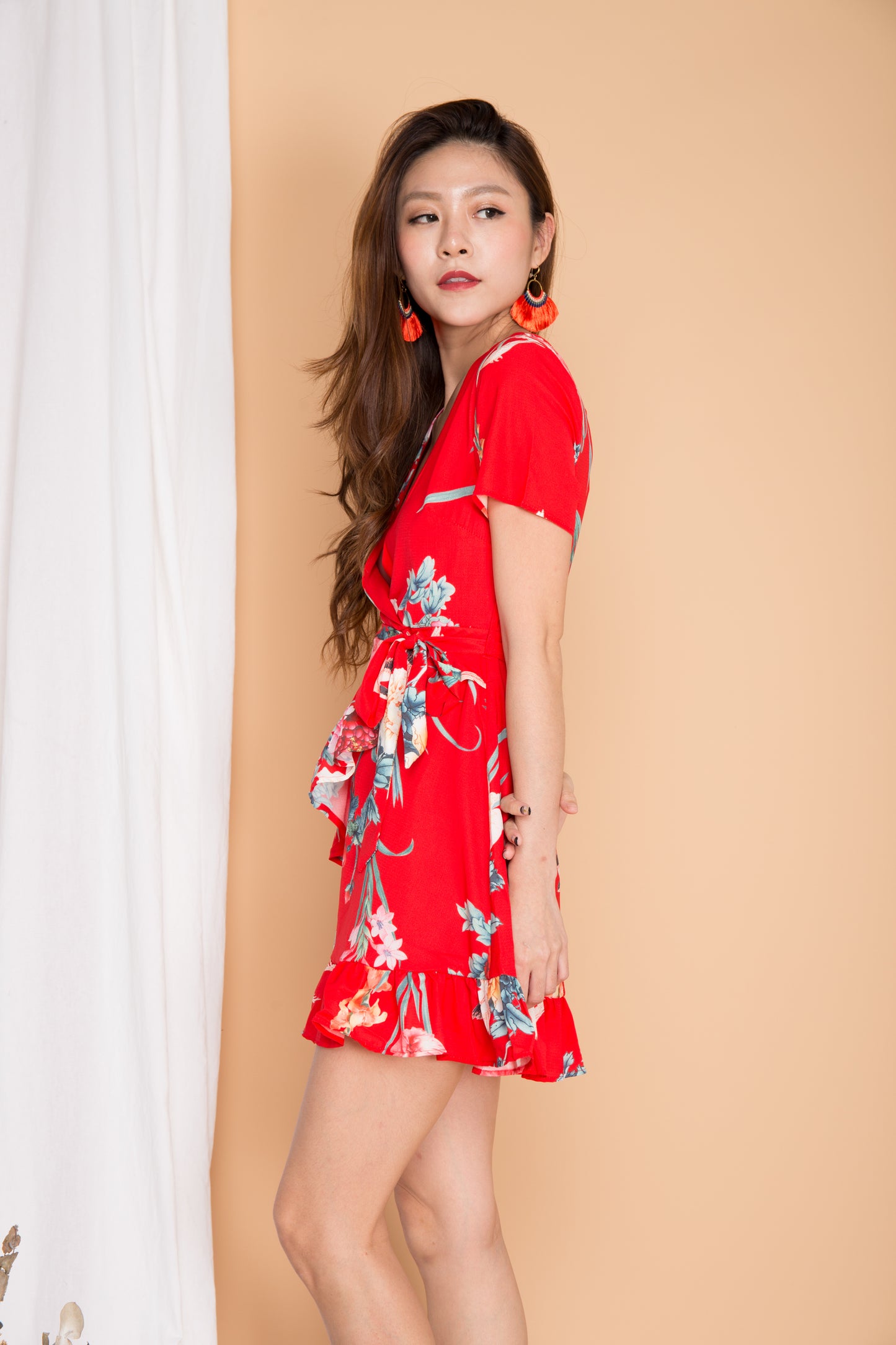 Alaya Floral Wrapped Dress in Red