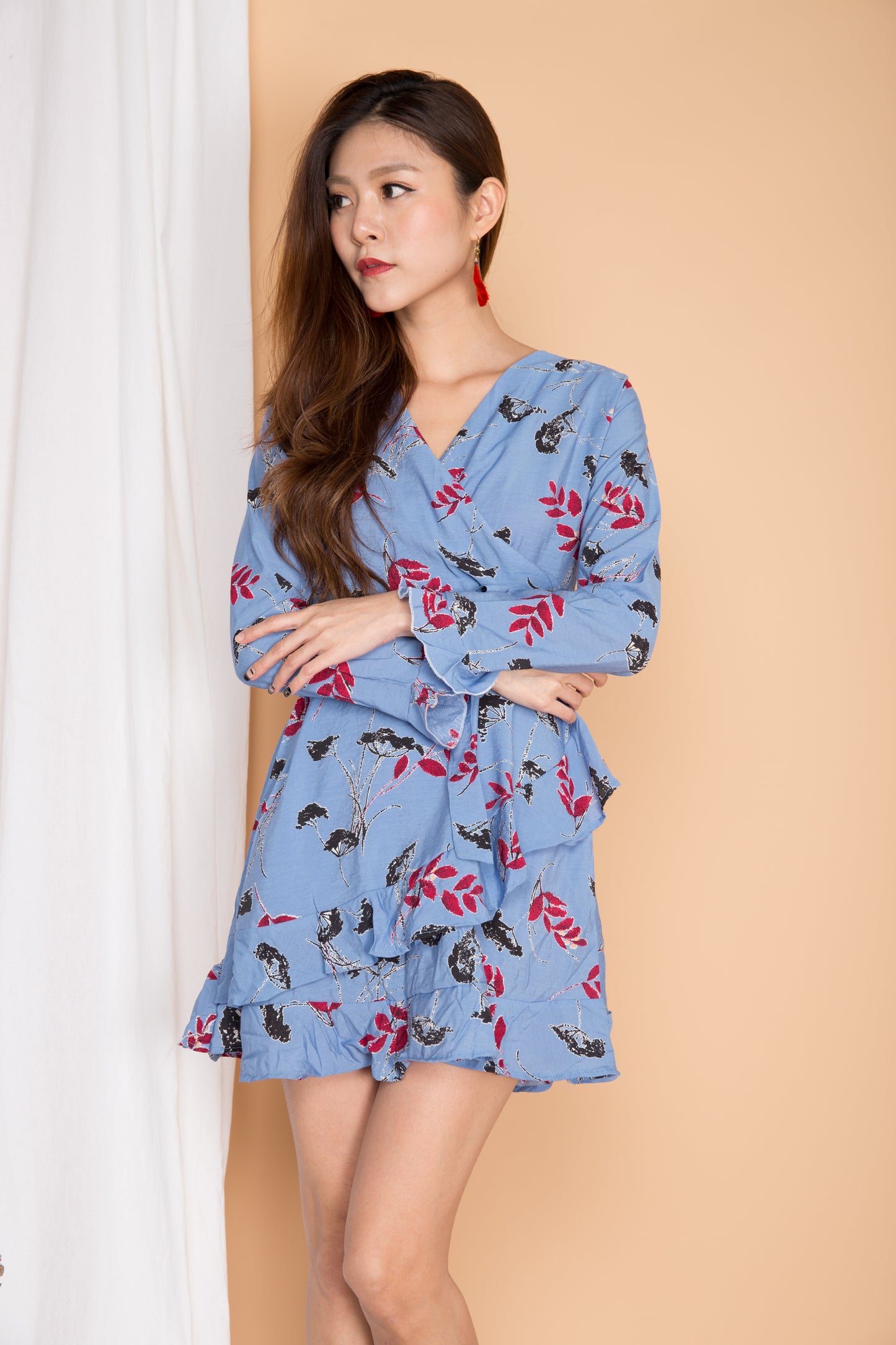 Amaris Printed Wrapped Dress in Blue