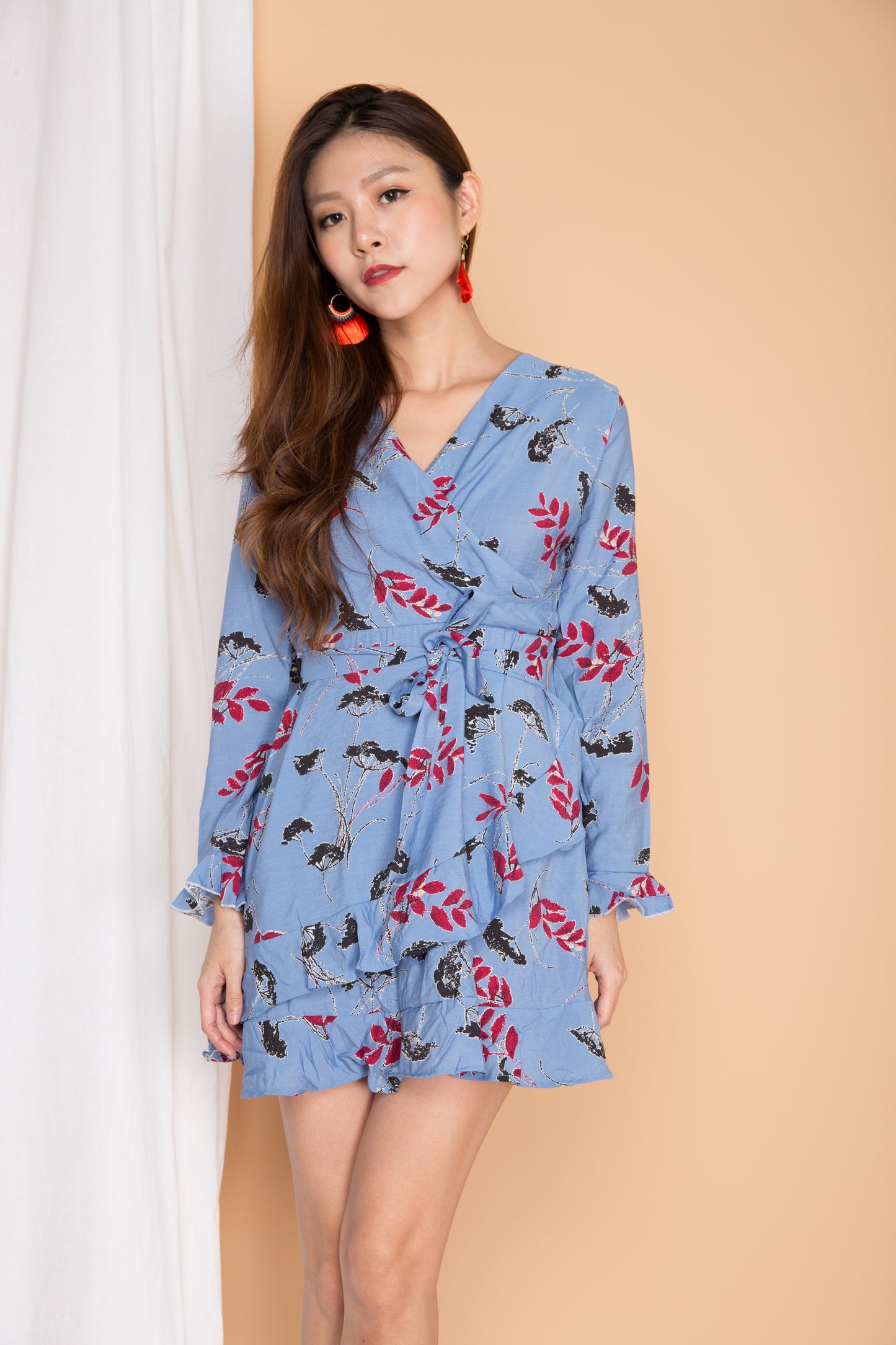 Amaris Printed Wrapped Dress in Blue