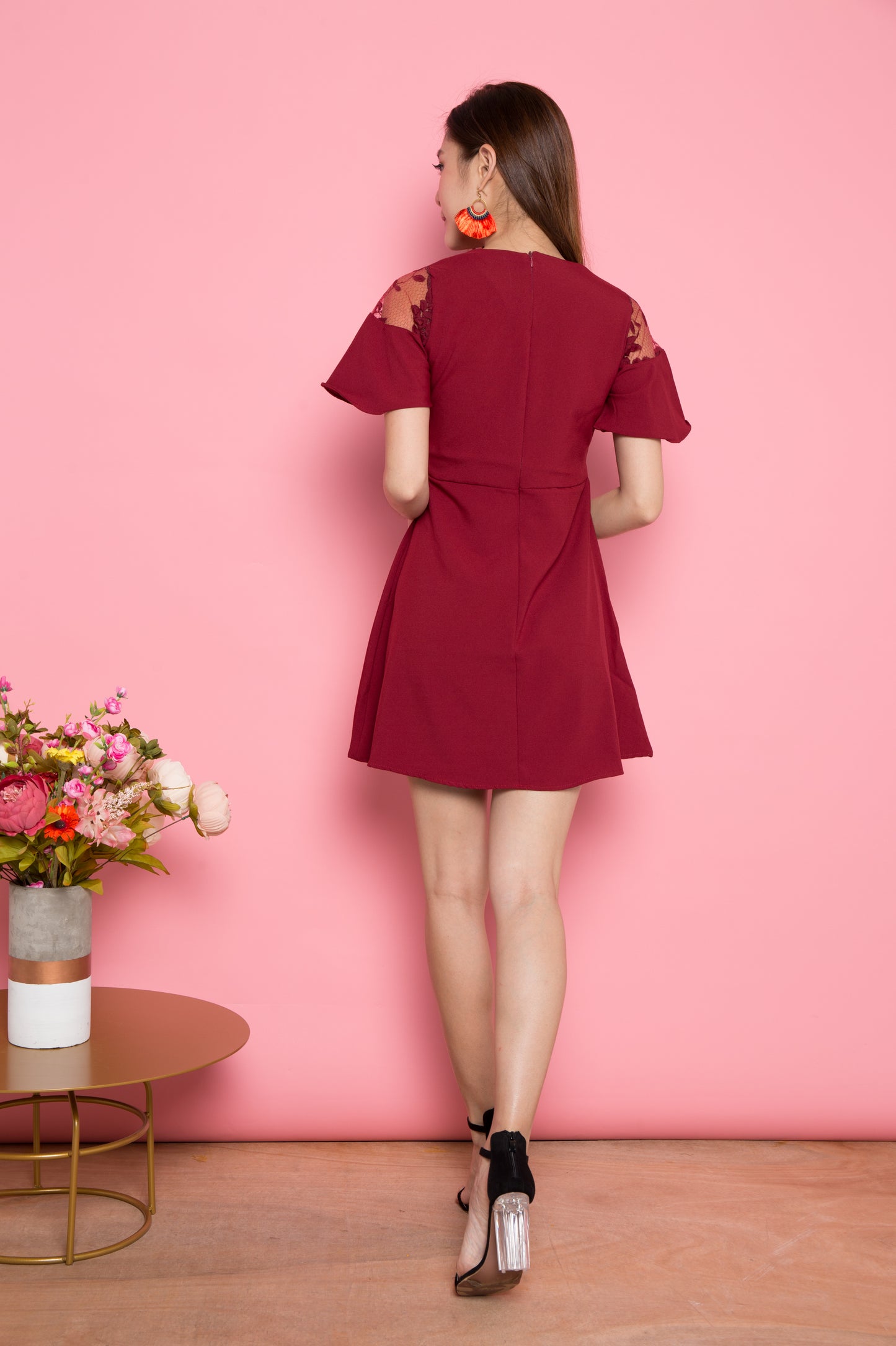 Berlyn Crochet Dress in Burgundy