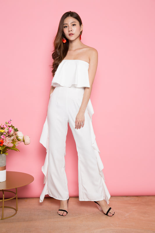 LUXE - Flutter All Hearts Bustier Jumpsuit in White