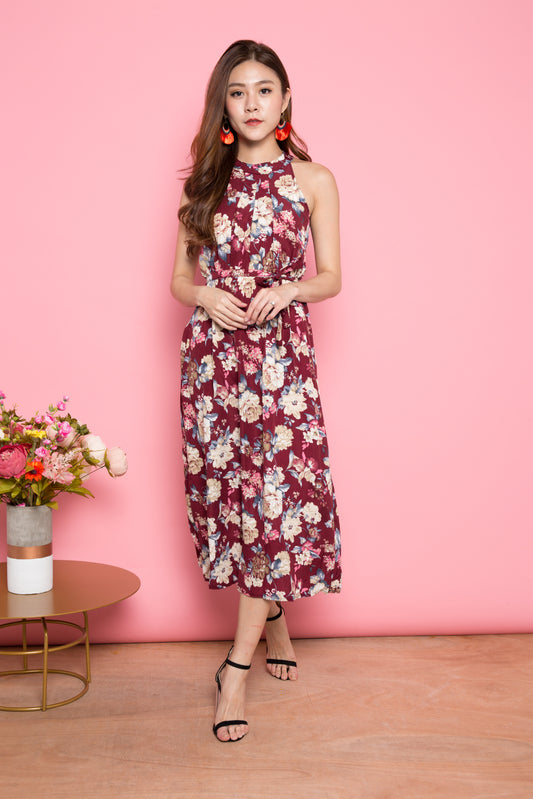 Acey Halter Maxi Dress in Burgundy