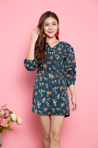 Peila Floral Romper in Teal