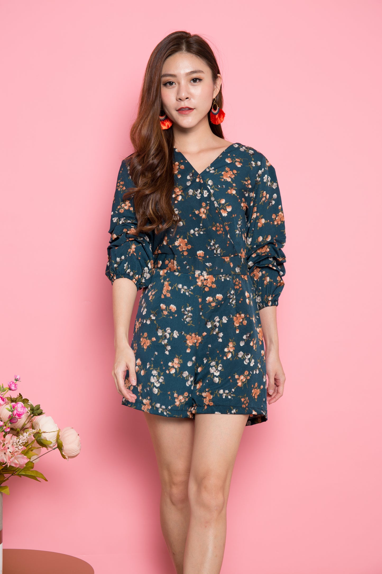 Peila Floral Romper in Teal