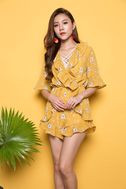 Chloe Flutter Floral Romper in Sunshine