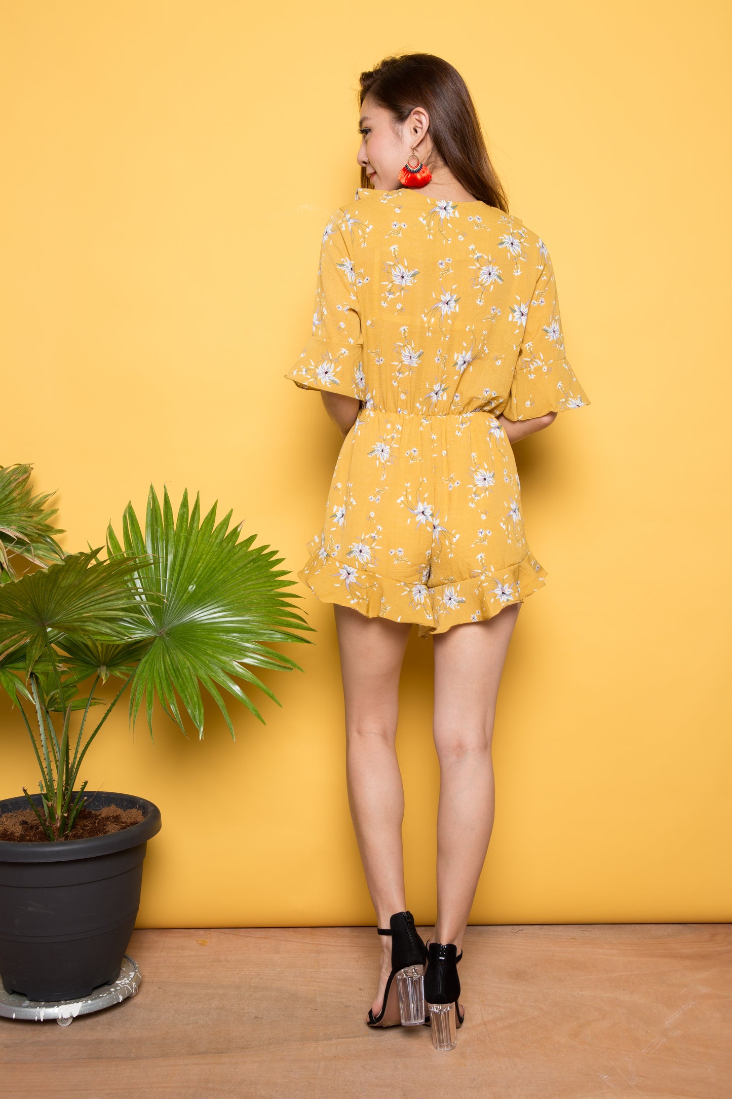 Chloe Flutter Floral Romper in Sunshine