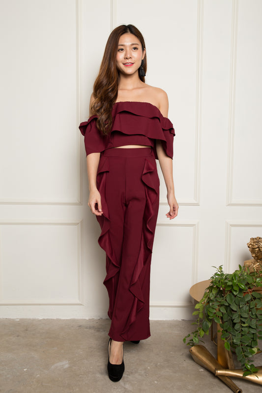 LUXE - Amelia Flutter 2 Piece Set in Burgundy