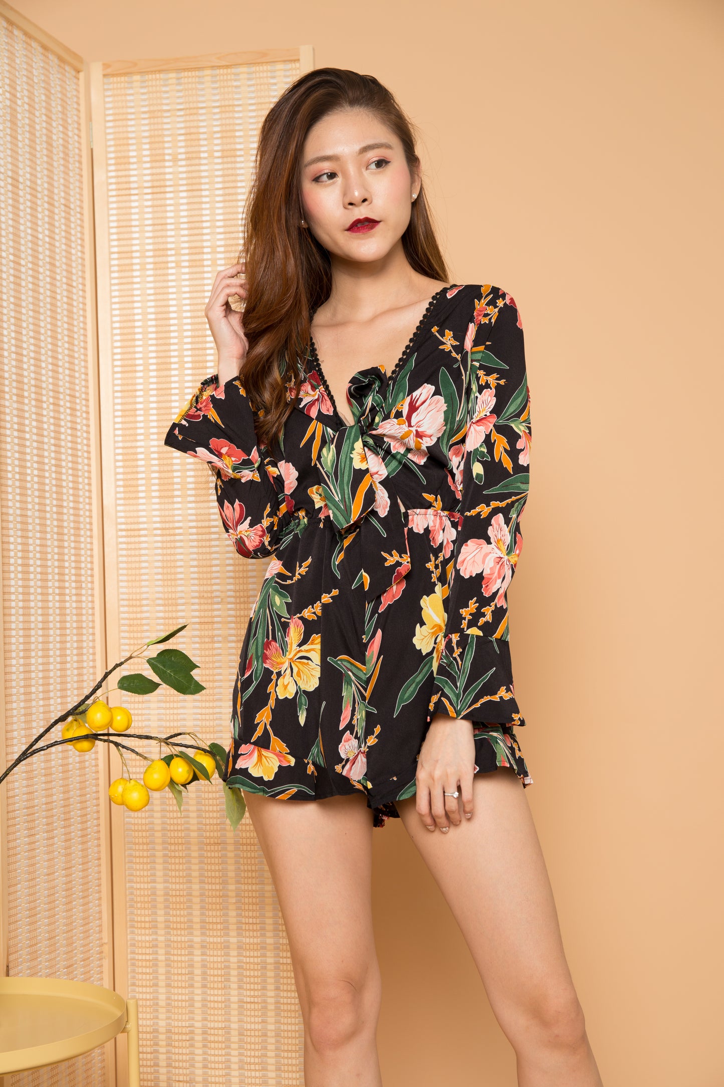 Aliza Floral Romper in Black