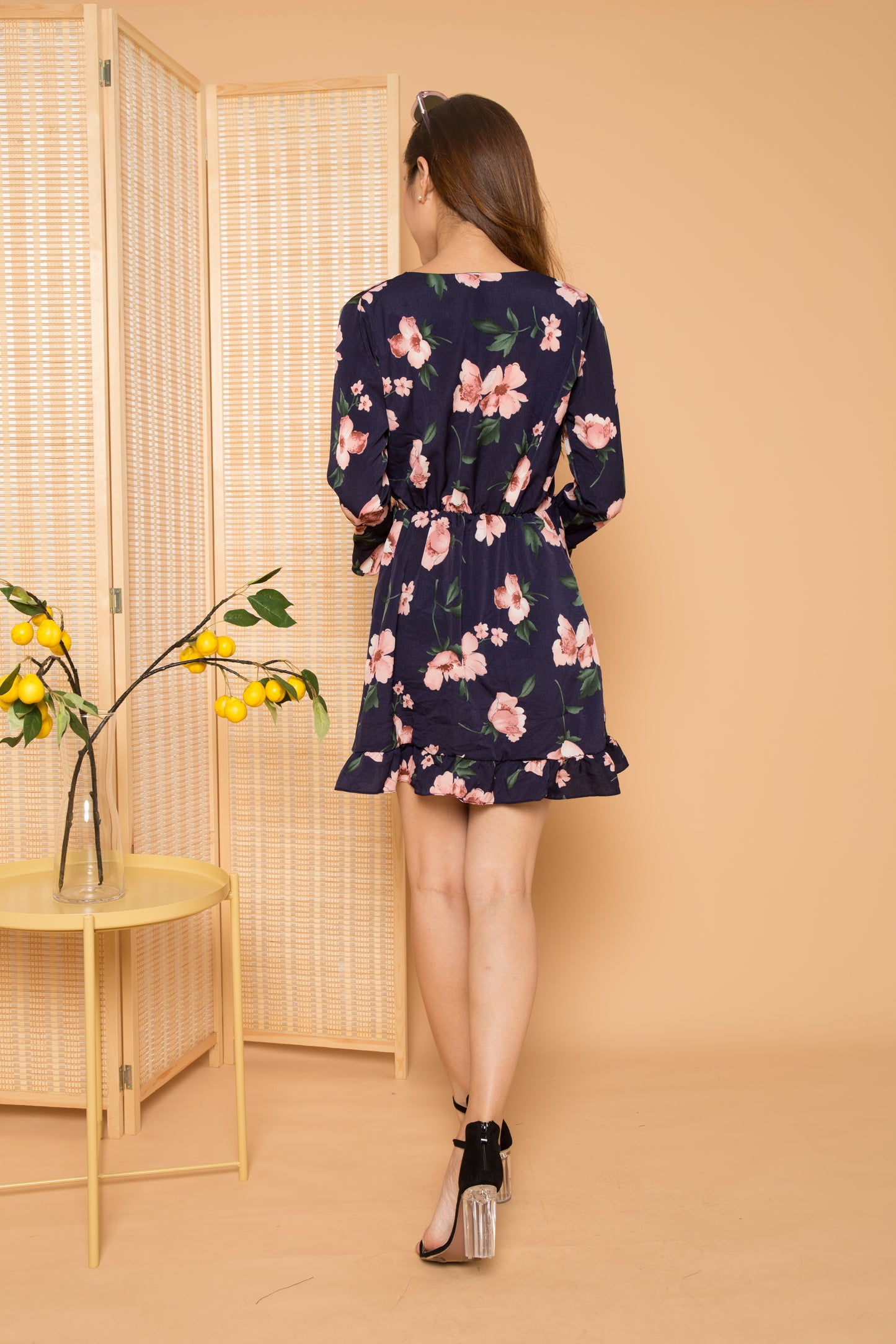 Rivka Floral Wrapped Dress in Navy