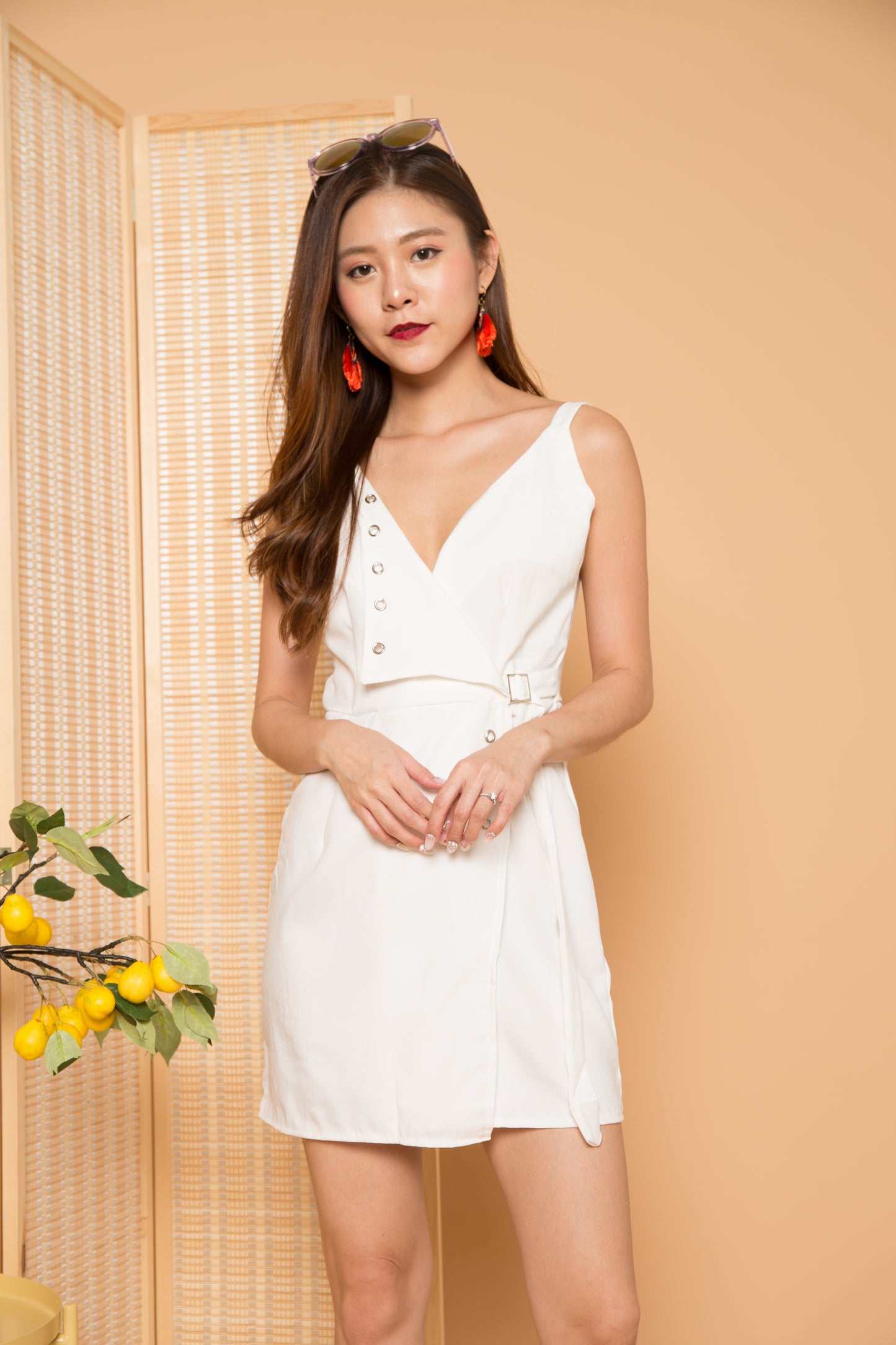 Angelique Belted Dress in White