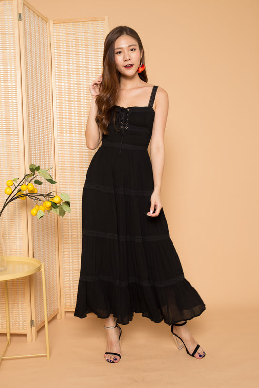 LUXE - Analia Laces Maxi Dress in Black