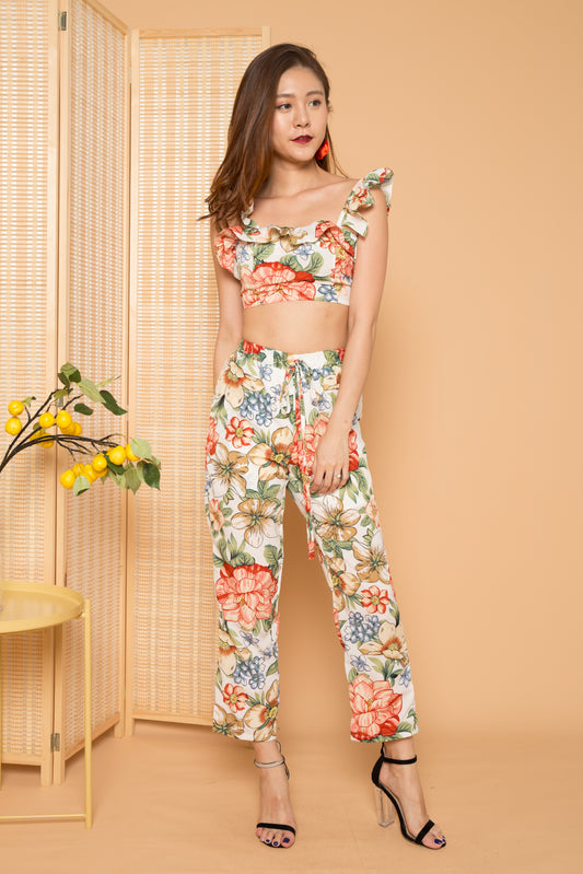 Raina Flutter Floral 2 Piece Set in White